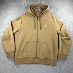 Polo Ralph Lauren Hoodie Mens Large Tan Brown Double Knit Full Zip Sweatshirt